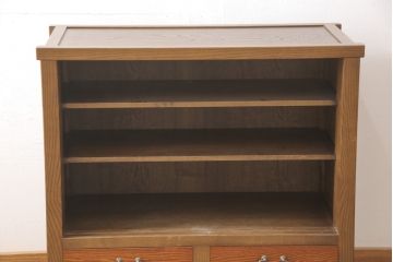 中古　タモ材　異なる木の色味を楽しめる三尺水屋箪笥サイドボード(キャビネット、食器棚、戸棚、収納棚)(R-054686)