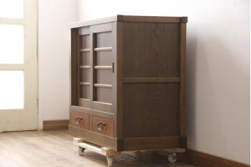 中古　タモ材　異なる木の色味を楽しめる三尺水屋箪笥サイドボード(キャビネット、食器棚、戸棚、収納棚)(R-054686)