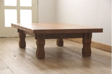 中古　美品　突き板　屋久杉　どっしりとした佇まいが印象的な座卓(ローテーブル、センターテーブル)(R-054692)