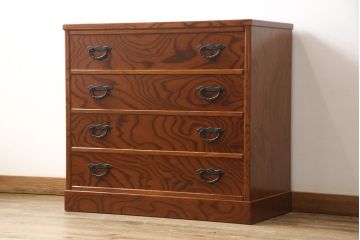 中古　美品　二本松工藝館　田中家具　ケヤキ材　桐材　くっきりした木目が魅力的な上手物のサイドチェスト(欅材、引き出し、収納箪笥、和箪笥)(R-054698)