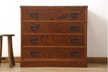 中古　美品　二本松工藝館　田中家具　ケヤキ材　桐材　くっきりした木目が魅力的な上手物のサイドチェスト(欅材、引き出し、収納箪笥、和箪笥)(R-054698)