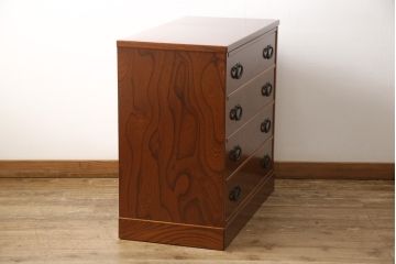 中古　美品　二本松工藝館　田中家具　ケヤキ材　桐材　くっきりした木目が魅力的な上手物のサイドチェスト(欅材、引き出し、収納箪笥、和箪笥)(R-054698)