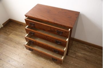 中古　美品　二本松工藝館　田中家具　ケヤキ材　桐材　くっきりした木目が魅力的な上手物のサイドチェスト(欅材、引き出し、収納箪笥、和箪笥)(R-054698)