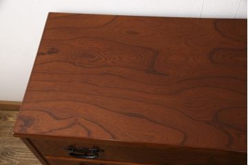 中古　美品　二本松工藝館　田中家具　ケヤキ材　桐材　くっきりした木目が魅力的な上手物のサイドチェスト(欅材、引き出し、収納箪笥、和箪笥)(R-054698)