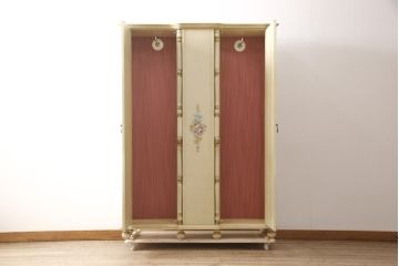 中古　イタリア輸入家具　ロココ調　薄型ですっきりおさまるワードローブ(洋服タンス、収納棚)(R-054784)
