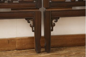 ヴィンテージ家具　和製ビンテージ　高級品　象嵌や彫刻の凝ったつくりが魅力的は四連衝立て(パーテーション、仕切り、つい立て)(R-054822)