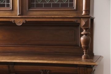 フランスアンティーク　マホガニー材　特大!存在感抜群のステンドグラスキャビネット(収納棚、戸棚、食器棚)(R-054824)