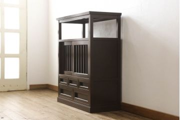中古　美品　松本民芸家具　530型　和モダンな空間づくりに活躍する茶タンス(茶箪笥、飾り棚)(定価約37万円)(R-054825)