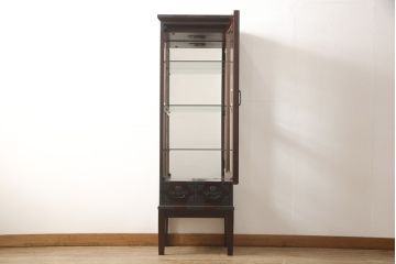 中古　美品　筑後民芸　和洋折衷なデザインが個性的で面白いガラスケース(キャビネット、ショーケース、飾り棚)(R-054842)