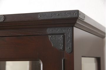 中古　美品　筑後民芸　和洋折衷なデザインが個性的で面白いガラスケース(キャビネット、ショーケース、飾り棚)(R-054842)