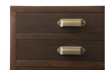 ラフジュ工房オリジナル　新規製作品　前板栗材・枠ヒノキ(檜)　小物整理にうってつけの縦型チェスト(引き出し7杯、ドロリー、サイドチェスト)(R-054852)