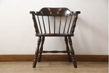 中古　美品　松本民芸家具　#91型　落ち着きのある大人カフェ風インテリアが叶うキャプテンチェア(アームチェア、板座チェア、椅子、ダイニングチェア)(R-054875)