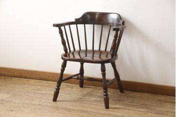 中古　美品　松本民芸家具　#91型　落ち着きのある大人カフェ風インテリアが叶うキャプテンチェア(アームチェア、板座チェア、椅子、ダイニングチェア)(R-054877)