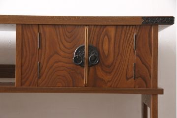 中古　美品　ケヤキ材(欅)　国産　民芸家具　美しい杢目が上質な和の雰囲気を高める飾り棚(茶棚、収納棚、戸棚)(R-054905)