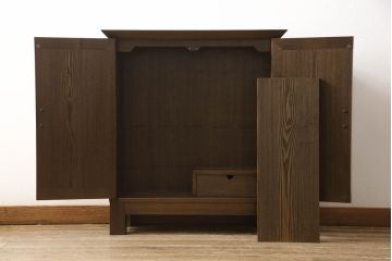 中古　超美品　上手物　高級国産手造り指物家具　森下木工所　校倉(あぜくら)　総タモ材　独特な木目が目を引く収納棚(朝鮮棚、戸棚、サイドキャビネット)(R-054906)
