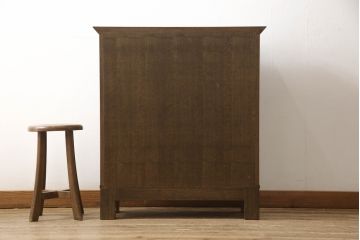 中古　超美品　上手物　高級国産手造り指物家具　森下木工所　校倉(あぜくら)　総タモ材　独特な木目が目を引く収納棚(朝鮮棚、戸棚、サイドキャビネット)(R-054906)