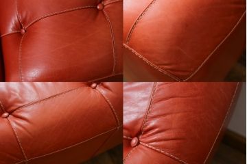 中古　美品　高級スペイン家具　GAMINTER　高級感ある佇まいが目を引く本革2.5人掛けソファ(レザーソファ、二人掛けソファ)(R-054908)