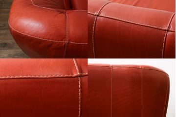 中古　美品　高級スペイン家具　GAMINTER　高級感ある佇まいが目を引く本革2.5人掛けソファ(レザーソファ、二人掛けソファ)(R-054908)