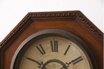 アンティーク時計　大正期〜昭和初期　精工舎(SEIKOSHA、セイコー)　電池式　8DAY　浮き彫りがクラシカルな雰囲気を高める柱時計(壁掛け時計、古時計、八角時計)(R-054985)