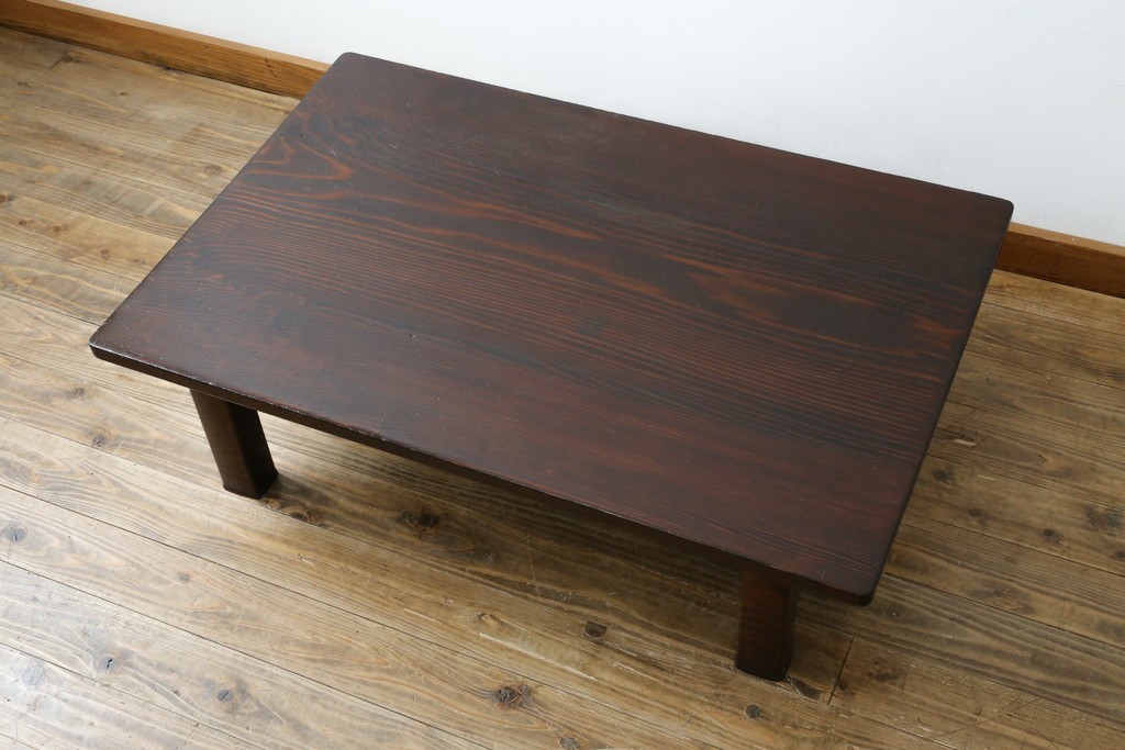 和製ビンテージ　高級杉材　シンプルなデザインながらも深みのある色合いが魅力的な一枚板座卓　(R-055026)