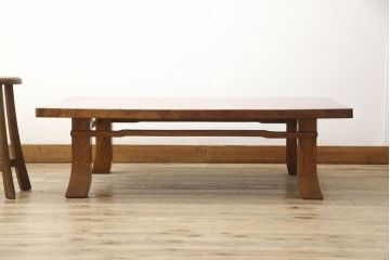 和製ビンテージ　天板玉杢　総ケヤキ材　木の風合いを存分に楽しめる一枚板座卓(ローテーブル、ヴィンテージ)(R-055031)