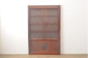 和製アンティーク　美品　新潟産　総ケヤキ材(欅)　巾着金具付き!堂々とした存在感のある格子蔵戸1枚(玄関戸、引き戸、建具)(R-055045)