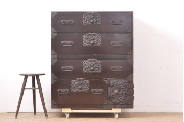 和製アンティーク　大正時代　和の趣を感じる重ね庄内箪笥(引き出し、チェスト、和箪笥、収納箪笥)(R-055064)