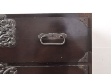 和製アンティーク　大正時代　和の趣を感じる重ね庄内箪笥(引き出し、チェスト、和箪笥、収納箪笥)(R-055064)