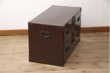 和製アンティーク　大正時代　和の趣を感じる重ね庄内箪笥・上段(ローボード、テレビ台、テレビボード、引き出し、チェスト、和箪笥、収納箪笥)(R-055065)