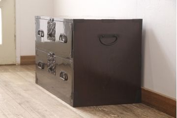和製アンティーク　大正時代　和の趣を感じる重ね庄内箪笥・上段(ローボード、テレビ台、テレビボード、引き出し、チェスト、和箪笥、収納箪笥)(R-055065)