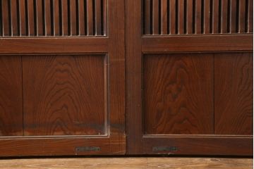アンティーク建具　最高級　総ケヤキ材(欅材)　変わり型　凝ったつくりが魅力の格子戸2枚セット(引き戸)(R-055070)