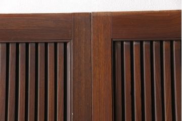 アンティーク建具　最高級　総ケヤキ材(欅材)　変わり型　凝ったつくりが魅力の格子戸2枚セット(引き戸)(R-055070)