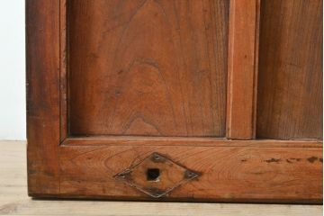 和製アンティーク　総ケヤキ材　こだわりの金具が格好いい格子蔵戸1枚(玄関戸、引き戸、建具)(R-055071)