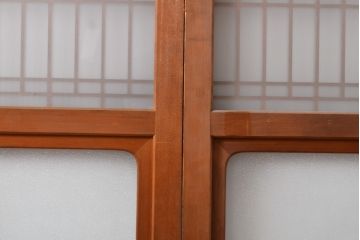 和製アンティーク　上品な和の趣漂うガラス戸2枚セット(引き戸、建具)(R-055075)