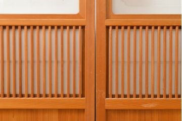 アンティーク建具　レトロな雰囲気漂う裏障子付き格子戸2枚セット(引き戸、建具)(R-055076)
