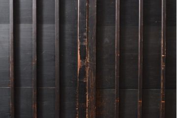 アンティーク建具　重厚な佇まいの格子板戸2枚セット(引き戸、建具)(R-055079)