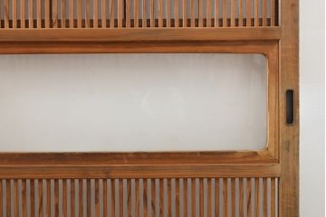 和製アンティーク　整然と並ぶ縦格子が風情溢れる裏障子付き格子戸4枚セット(引き戸、建具)(R-055080)