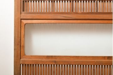 和製アンティーク　整然と並ぶ縦格子が風情溢れる裏障子付き格子戸4枚セット(引き戸、建具)(R-055080)