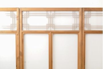 和製ビンテージ　上品な組子が魅力的なガラス戸4枚セット(引き戸、建具、ヴィンテージ)(R-055113)