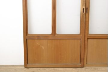 和製ビンテージ　繊細な組子が上品な印象の組子入りガラス戸2枚セット(引き戸、建具、ヴィンテージ)(R-055116)
