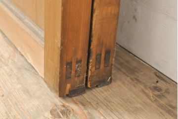 和製ビンテージ　繊細な組子が上品な印象の組子入りガラス戸2枚セット(引き戸、建具、ヴィンテージ)(R-055116)