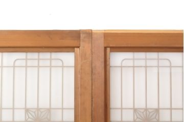 和製ビンテージ　繊細な組子が上品な印象の組子入りガラス戸2枚セット(引き戸、建具、ヴィンテージ)(R-055116)