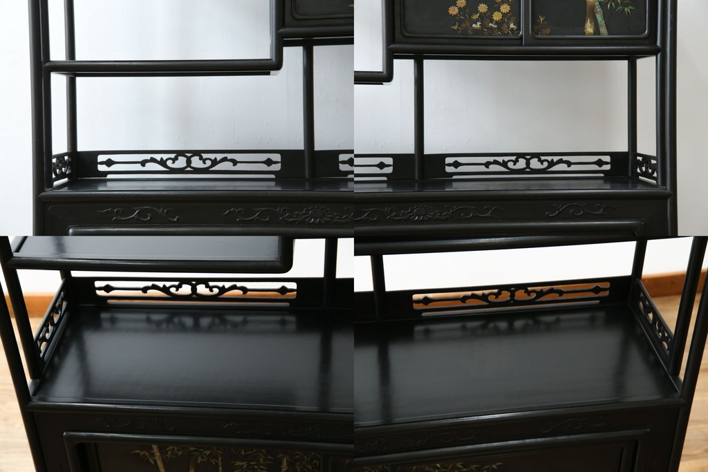 和製アンティーク　唐木　繊細な漆絵が美しい飾り棚　(R-055142)