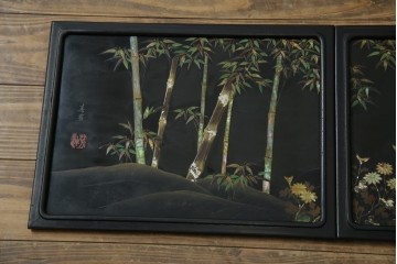 和製アンティーク　唐木　繊細な漆絵が美しい飾り棚　(R-055142)