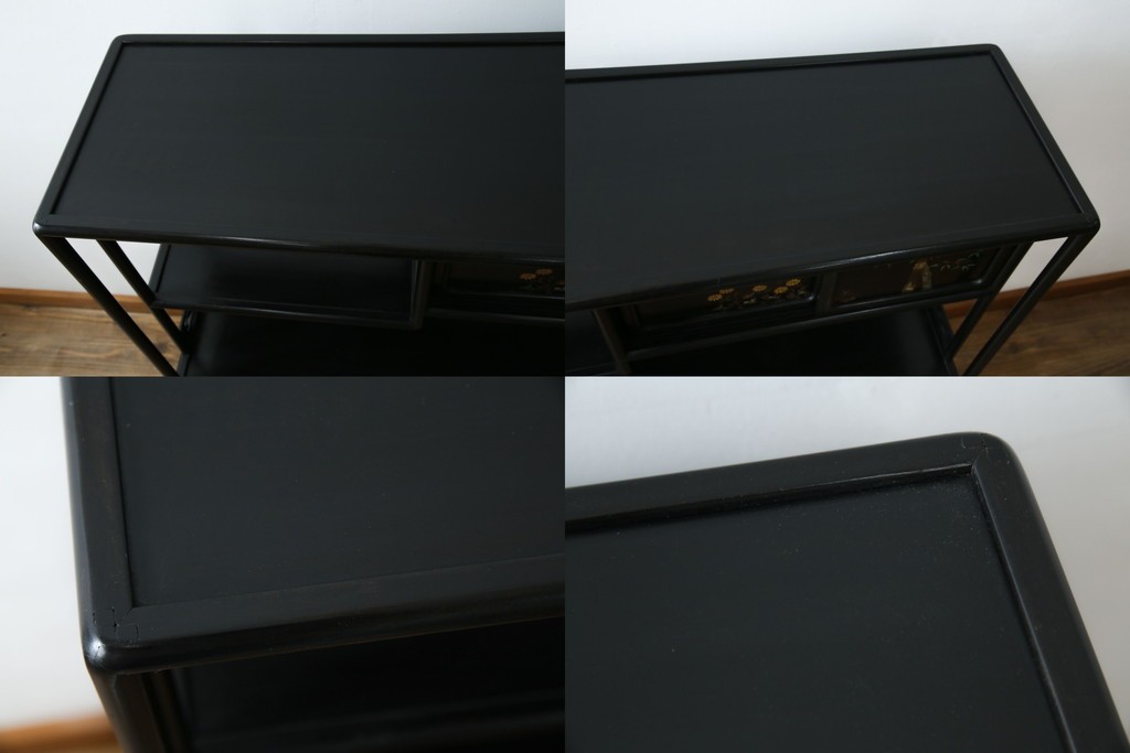 和製アンティーク　唐木　繊細な漆絵が美しい飾り棚　(R-055142)