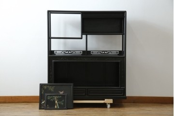 和製アンティーク　唐木　繊細な漆絵が美しい飾り棚　(R-055142)