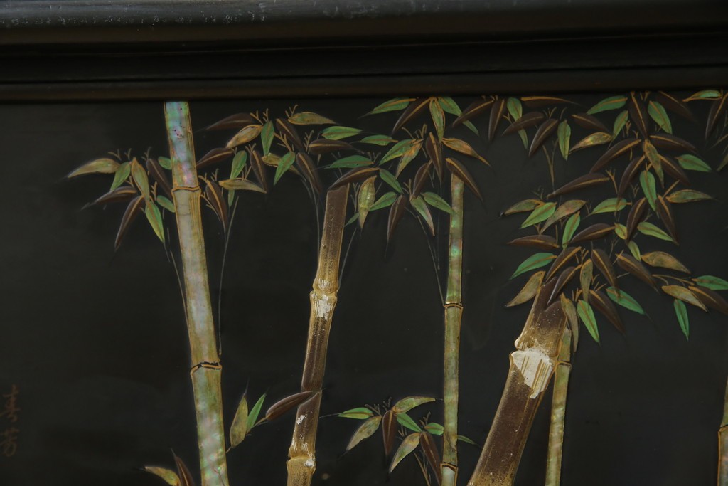 和製アンティーク　唐木　繊細な漆絵が美しい飾り棚　(R-055142)