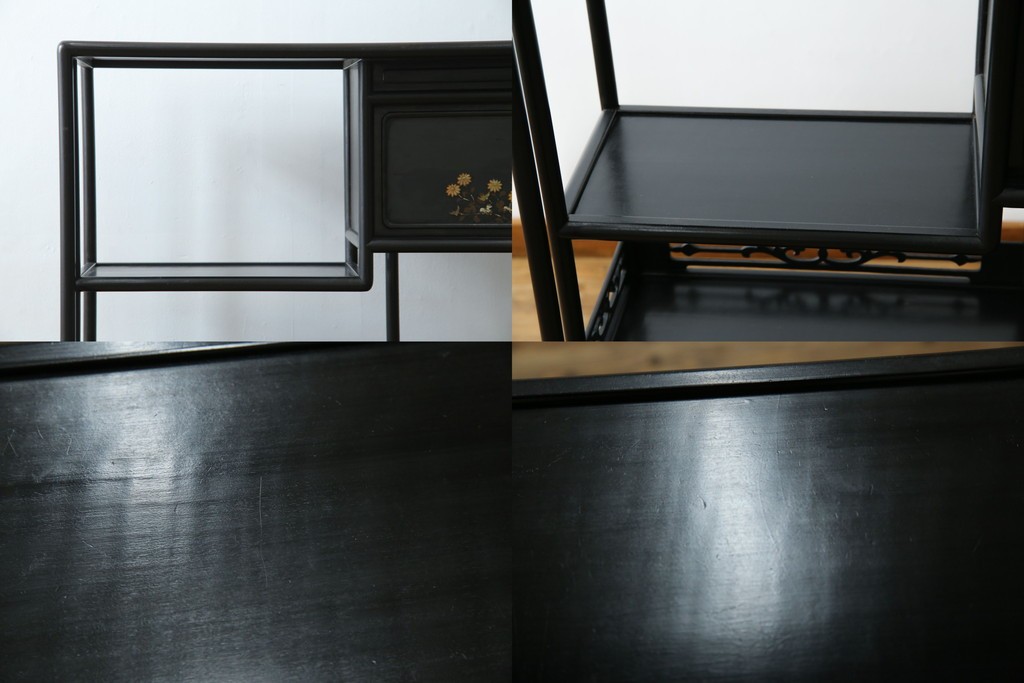 和製アンティーク　唐木　繊細な漆絵が美しい飾り棚　(R-055142)