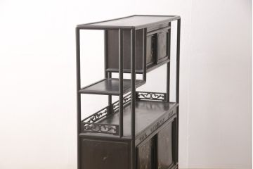 和製アンティーク　唐木　繊細な漆絵が美しい飾り棚(戸棚、収納棚、茶棚)(R-055142)