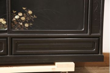 和製アンティーク　唐木　繊細な漆絵が美しい飾り棚(戸棚、収納棚、茶棚)(R-055142)